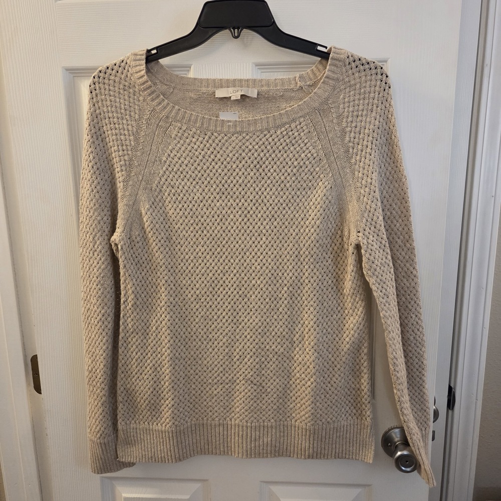 Loft sz L open knit tunic sweater NWT casual liteweight chic boatneck camel hair